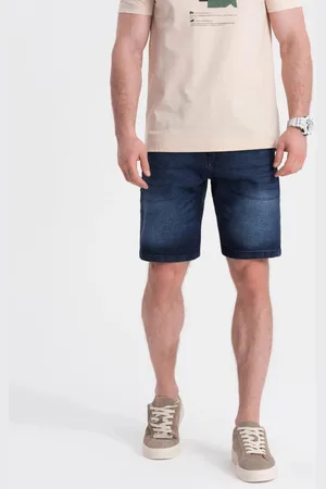 Ombre Clothing Základní tmavě modré riflové kraťasy V3 SRDS-0145