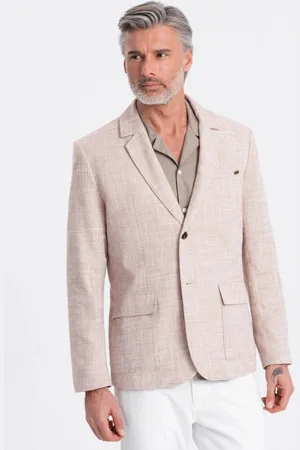 Ombre Clothing Noblesné béžové regular sako V2 BLZB-0128