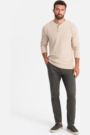 Ombre Clothing Chinos khaki kalhoty klasického střihu V3 PACP-0183