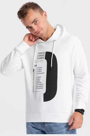 Ombre Clothing Zajímavá bílá mikina s popisem V1 SSPS-0152