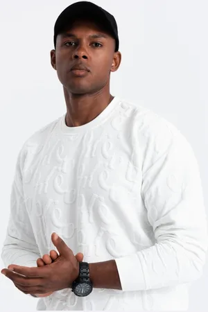Ombre Clothing Poutavá ecru mikina s výraznými písmeny V2 SSNZ-0164