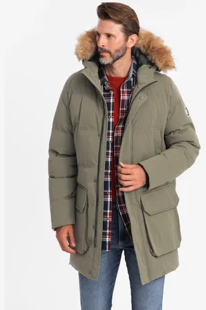 Ombre Clothing Moderní olivová pánská parka na zimu V4 JALJ-0184