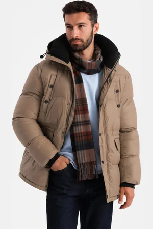 Ombre Clothing Nadčasová prošívaná hnědá pánská bunda V2 JALJ-0186