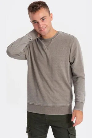 Ombre Clothing Béžová mikina s ozdobným prošíváním V2 SSDS-0131