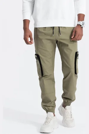 Ombre Clothing Nadčasové olivové joggery V1 PAJO-0135