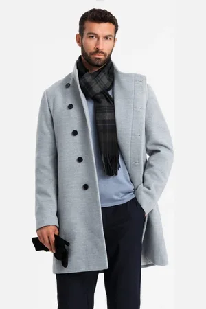Ombre Clothing Moderní šedý kabát s vysokým límcem V1 COWC-0120