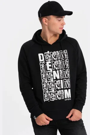 Ombre Clothing Jedinečná černá mikina s nápisem denim V1 SSPS-0158
