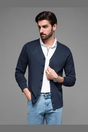 Ombre Clothing Pánský tmavě modrý kardigan na knoflíky V1 SWCD-0126
