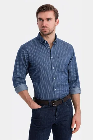 Ombre Clothing Tmavě modrá pánská košile s jemným vzorem V2 SHDS-0179