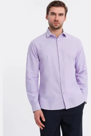 Ombre Clothing Trendy pánská levandulová košile s dlouhým rukávem V2 SHOS-0183