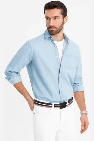 Ombre Clothing Módní světle modrá pánská košile V1 SHDS-0181