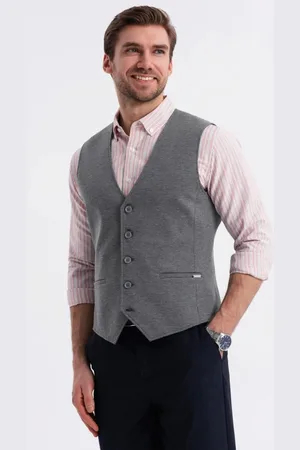 Ombre Clothing Módní elegantní grafitová pánská vesta V3 BLZV-0147