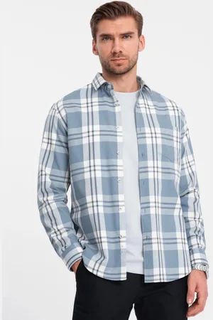 Ombre Clothing Trendy flanelová károvaná modro krémová košile V1 SHCS-0157
