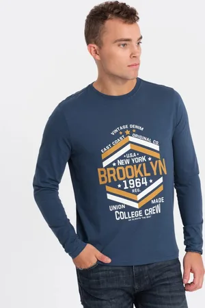 Ombre Clothing Modré tričko s nápisem Brooklyn V2 LSPT-0117