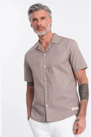 Ombre Clothing Kubánská tmavě béžová košile V3 SHSS-0168
