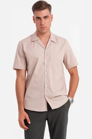 Ombre Clothing Kubánská světle hnědá košile V6 SHSS-0168