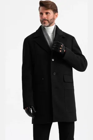 Ombre Clothing Stylový černý jednořadový kabát V2 COWC-0108