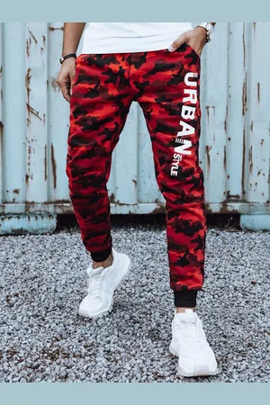 D-Street Módní maskáčové tepláky pro muže v červené barvě