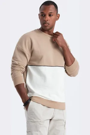 Ombre Clothing Neobvyklá mikina v béžové barvě V2 OM-SSNZ-0130