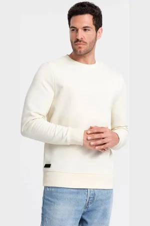 Ombre Clothing Základní bavlněná pánská mikina v krémové barvě V5 om-ssbn-0159