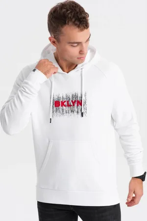 Ombre Clothing Nadčasová bílá mikina s kapucí V1 SSPS-0150