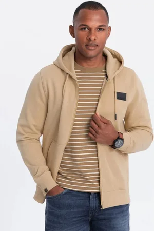 Ombre Clothing Moderní béžová mikina na zip V2 SSZP-0140