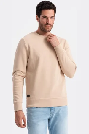 Ombre Clothing Pánská bavlněná mikina Basic v béžové barvě V6 om-ssbn-0159