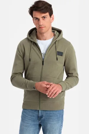 Ombre Clothing Moderní olivová mikina na zip V4 SSZP-0140