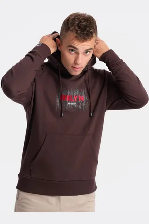 Ombre Clothing Nadčasová tmavě hnědá mikina s kapucí V2 SSPS-0150