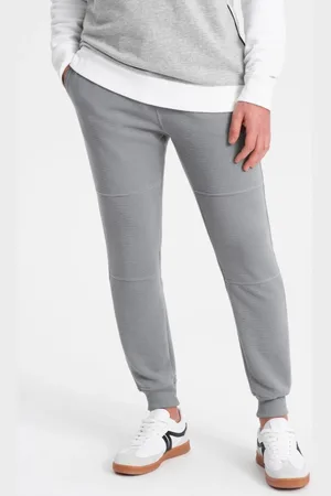 Ombre Clothing Pánské žebrované tepláky šedé v5 om-pask-0129
