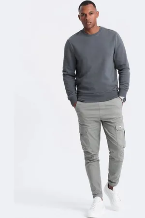 Ombre Clothing Základní bavlněná pánská mikina v grafitově šedé barvě V11 om-ssbn-0159