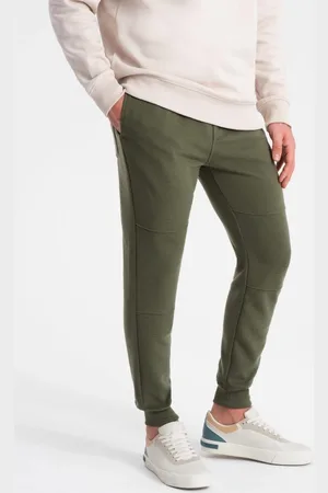 Ombre Clothing Pánské žebrované tepláky olivově zelené v3 om-pask-0129