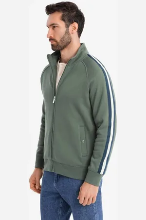 Ombre Clothing Zajímavá olivová mikina bomber V2 SSZP-0219