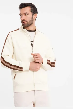 Ombre Clothing Zajímavá krémová mikina bomber V3 SSZP-0219