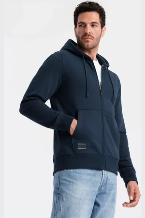 Ombre Clothing Pánská bavlněná mikina tmavě modrá v1 om-ssbz-0160