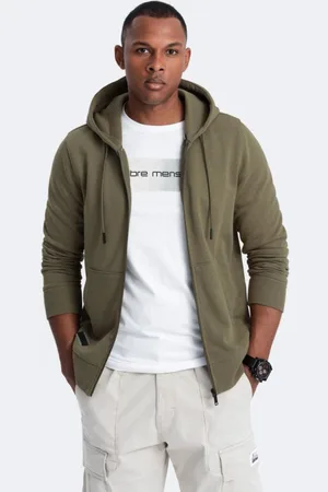 Ombre Clothing Bavlněná pánská mikina olivová v2 om-ssbz-0160