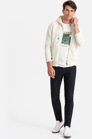 Ombre Clothing Bavlněná pánská mikina cream v5 om-ssbz-0160