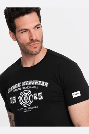 Ombre Clothing Zajímavé černé tričko s potiskem v2 om-tspt-0137