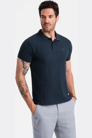 Ombre Clothing Bavlněná jednobarevná pánská polokošile tmavě modrá v2 om-pobs-0100