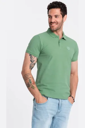 Ombre Clothing Bavlněná jednobarevná pánská polokošile zelená v11 om-pobs-0100