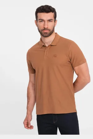Ombre Clothing Bavlněná jednobarevná pánská polokošile hnědá v23 om-pobs-0100
