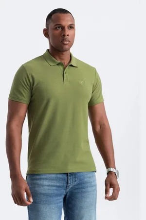 Ombre Clothing Bavlněná jednobarevná pánská polokošile olivově zelená v21 om-pobs-0100