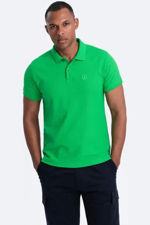 Ombre Clothing Bavlněná jednobarevná pánská polokošile neonově zelená v25 om-pobs-0100