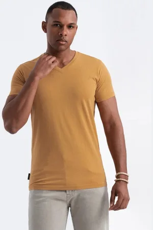Ombre Clothing Bavlněné pánské tričko hořčicové v19 om-tsbs-0145