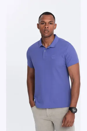 Ombre Clothing Bavlněná jednobarevná pánská polokošile fialová v12 om-pobs-0100