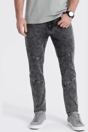 Ombre Clothing Módní šedé pánské džíny s prošíváním V3 PADP-0109