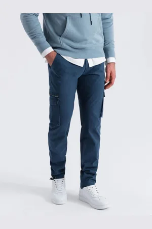 Ombre Clothing Tmavě modré pánské sportovní kalhoty v4 om-pacg-0196