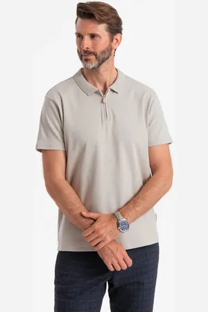 Ombre Clothing Pánská béžová polokošile se zipem V2-OM-POSS-0132