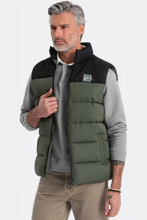 Ombre Clothing Stylová khaki prošívaná vesta V36