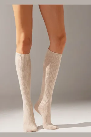 Calzedonia Dlouhé Dámské Žebrované Ponožky s Vlnou a Kašmírem Žena
